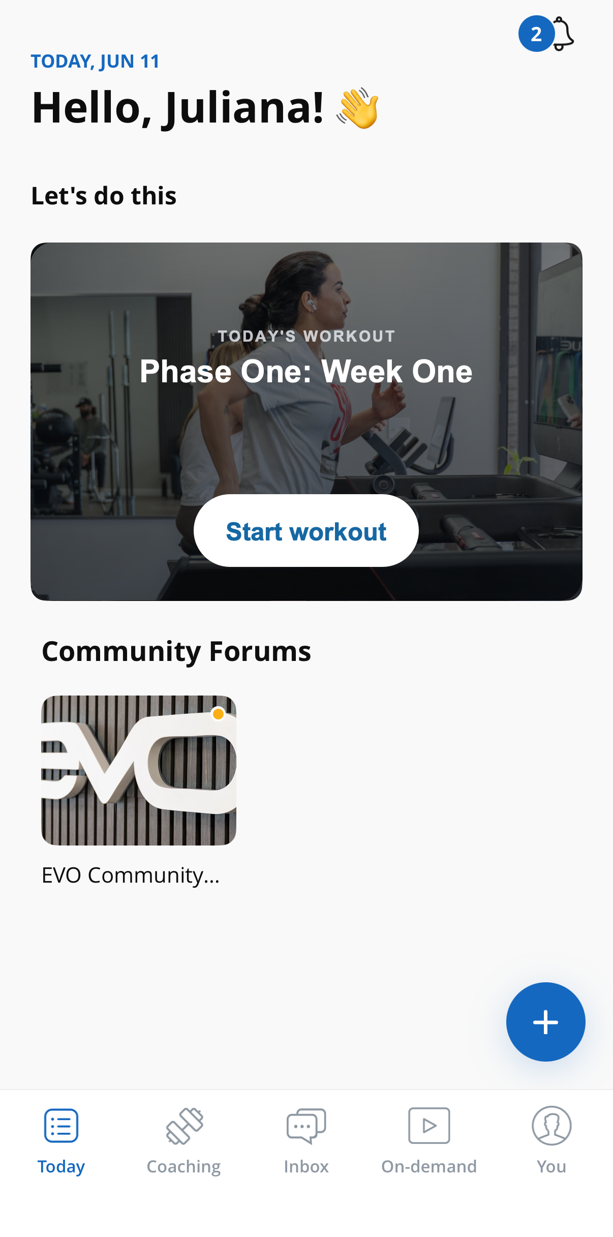 The Couch to 5K home screen in the EVO Health App